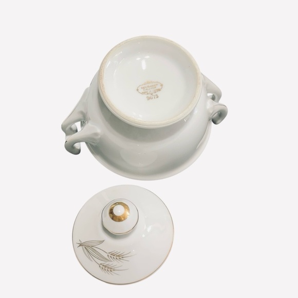 Hakusan "Gold Wheat" China Creamer, Sugar Bowl, Tea Pot & Snack Plates Japan - Picture 8 of 15